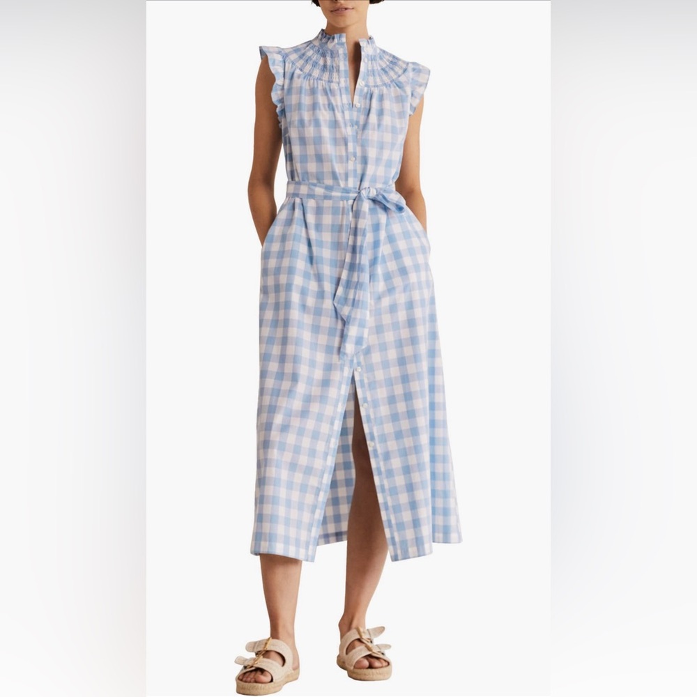 Boden Gingham Smocked Midi Shirtdress Size 14